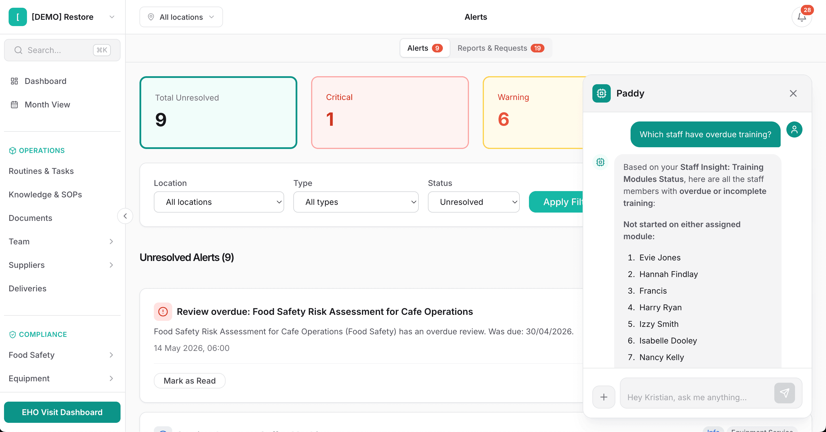Ask Paddy proposing an action with a confirmation card in the Paddl admin panel